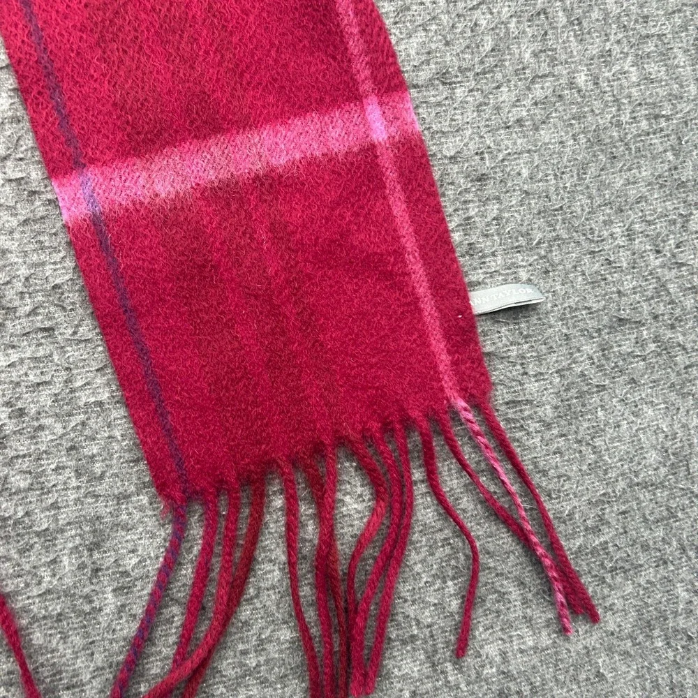 Ann Taylor Cashmere Scarf One Size Pink Red Tags Colorblock Tassel Fringe